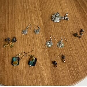 Mixed Lot Silver Tone Costume Jewelry Earrings Charms Angel Mom Flower Bead